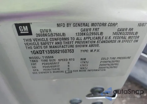 2008 GMC Envoy Sle z USA, uszkodzony, nr VIN 1GKDT13S582160763